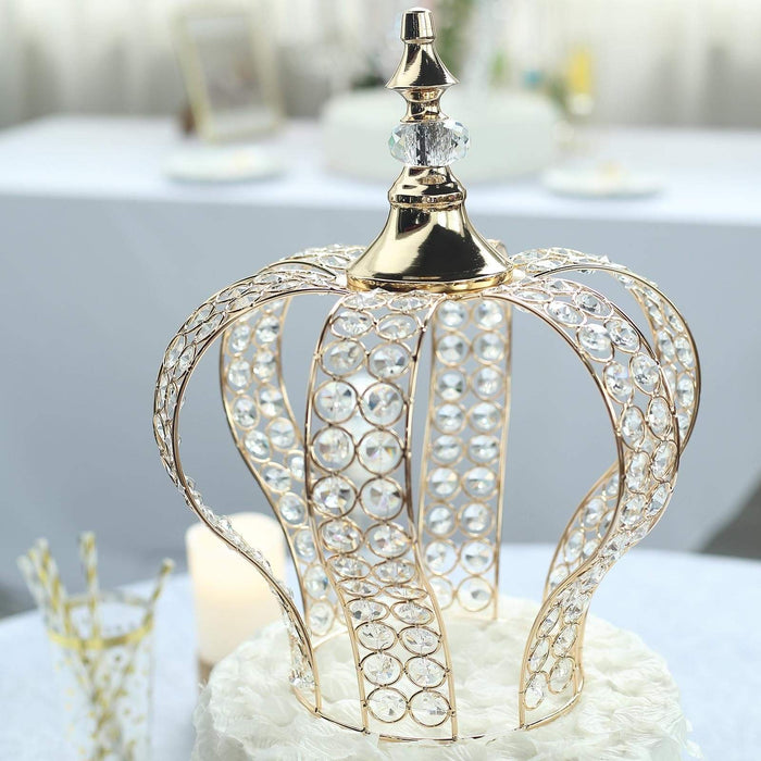 14" tall Metal Crystal Beaded Royal Crown Cake Topper