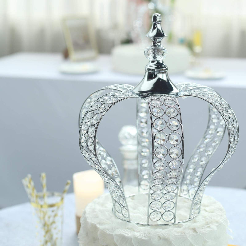 14" tall Metal Crystal Beaded Royal Crown Cake Topper