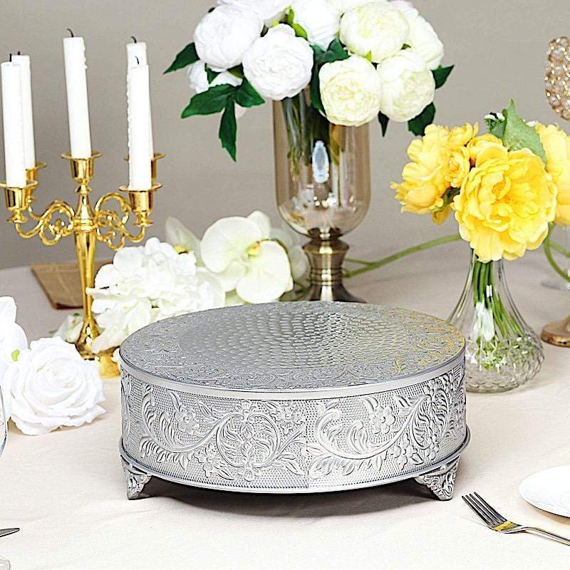 14" wide Round Floral Embossed Wedding Cake Stand