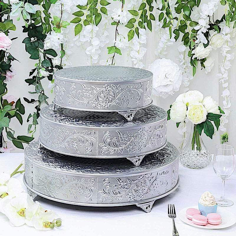 14" wide Round Floral Embossed Wedding Cake Stand