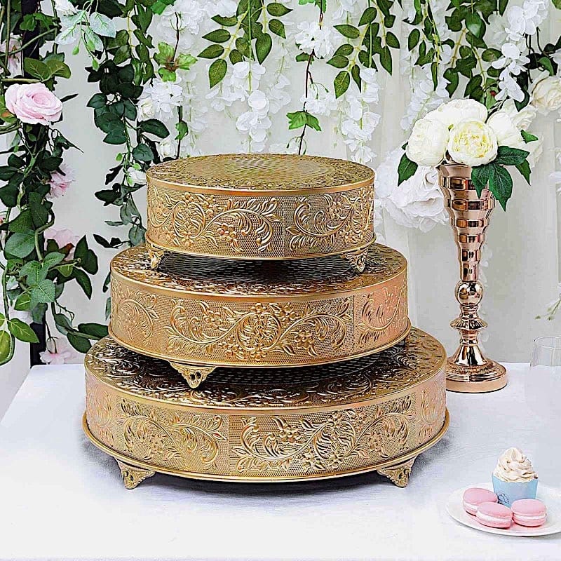14" wide Round Floral Embossed Wedding Cake Stand