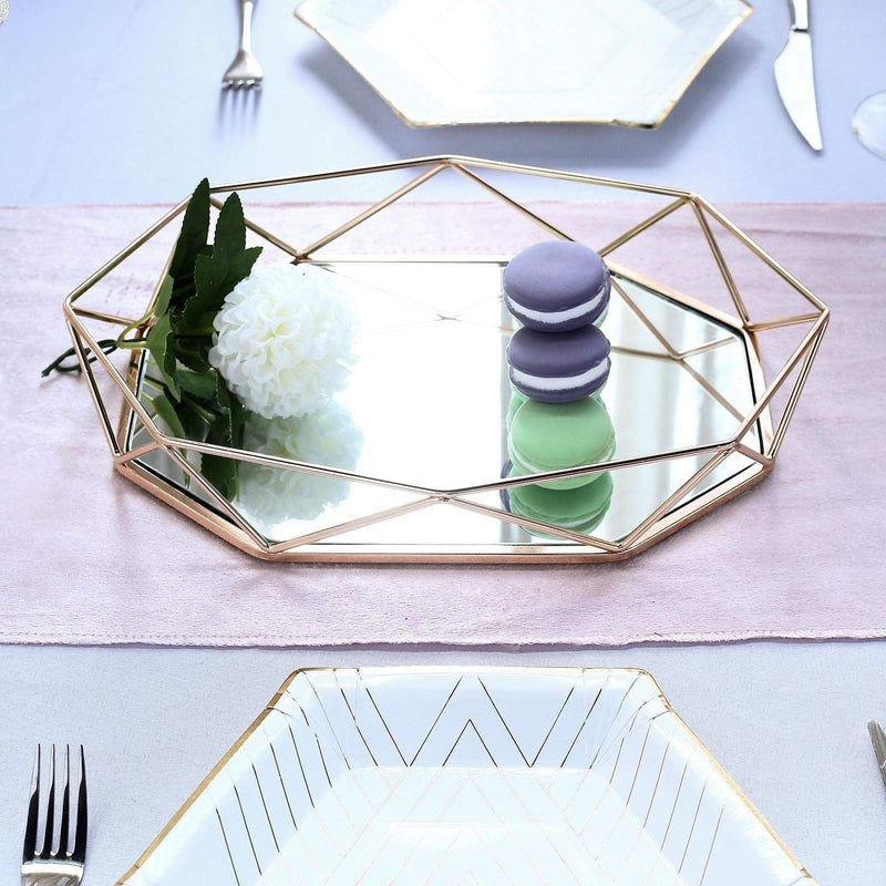 14" x 9" Metal Geometric Mirror Serving Tray - Gold CHRG_TRAY007_14_GOLD