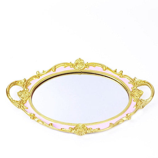 14"x10" Metallic Oval Mirror Serving Tray with Handles