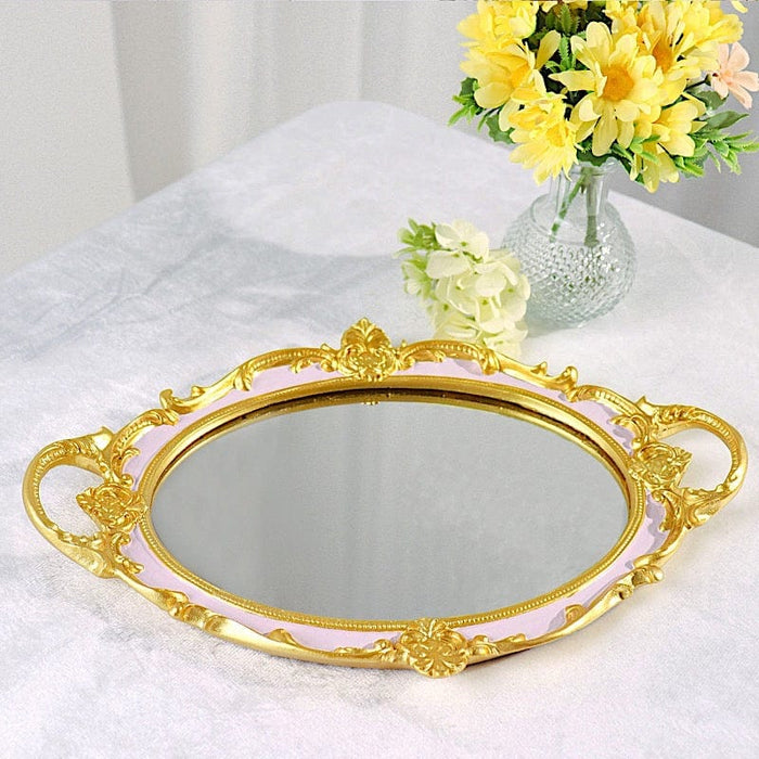 14"x10" Metallic Oval Mirror Serving Tray with Handles