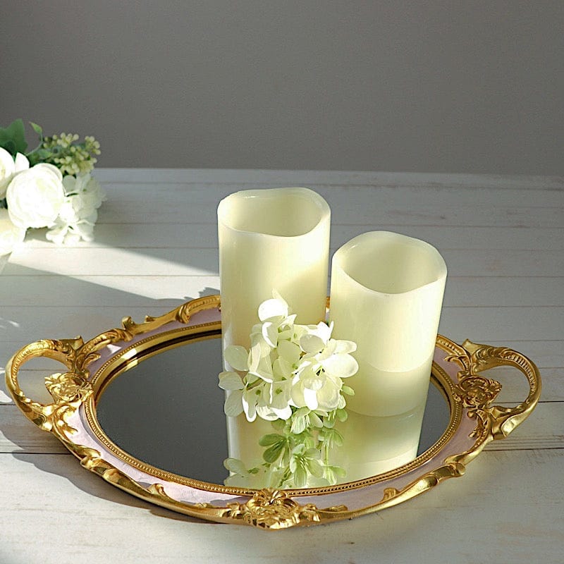 14"x10" Metallic Oval Mirror Serving Tray with Handles