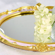 14"x10" Metallic Oval Mirror Serving Tray with Handles