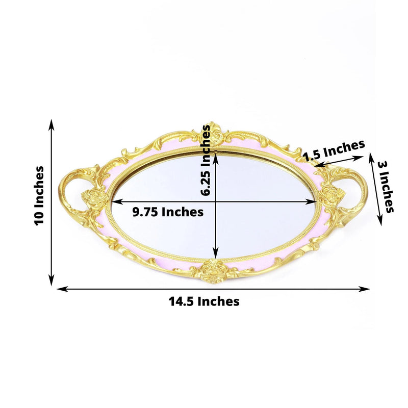 14"x10" Metallic Oval Mirror Serving Tray with Handles