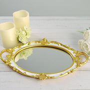 14"x10" Metallic Oval Mirror Serving Tray with Handles