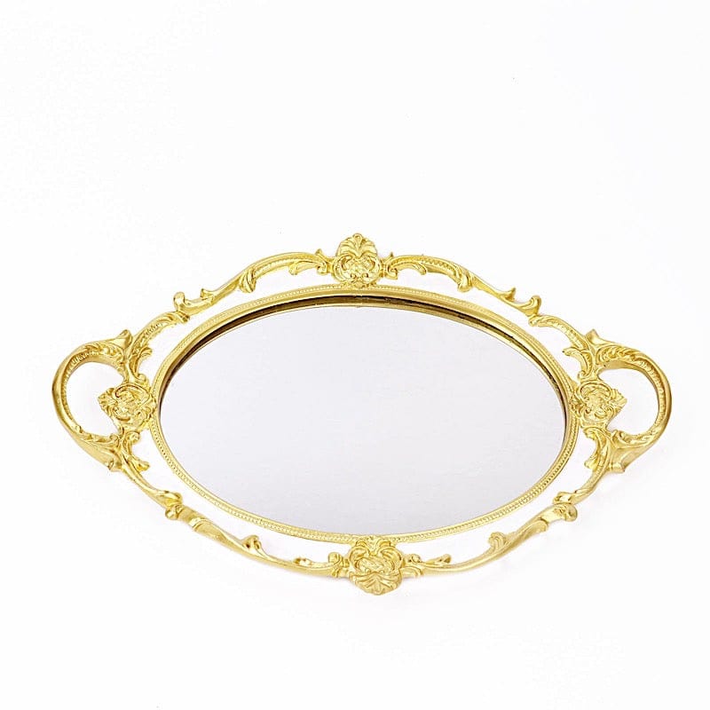 14"x10" Metallic Oval Mirror Serving Tray with Handles