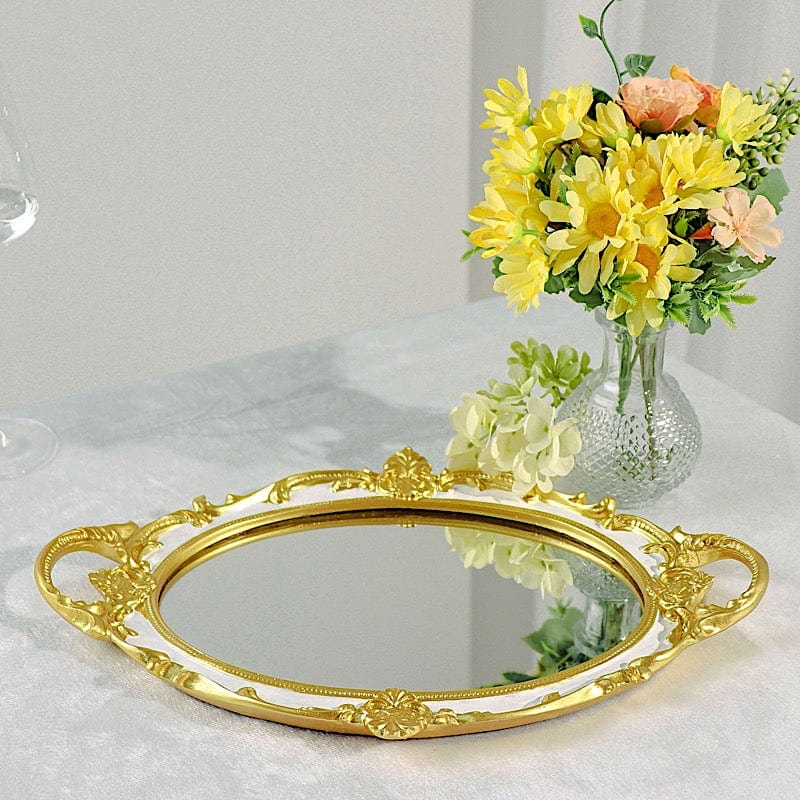 14"x10" Metallic Oval Mirror Serving Tray with Handles