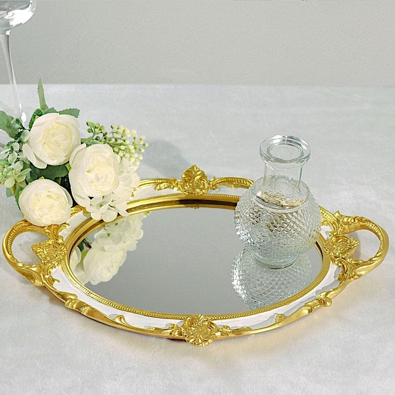 14"x10" Metallic Oval Mirror Serving Tray with Handles
