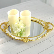 14"x10" Metallic Oval Mirror Serving Tray with Handles