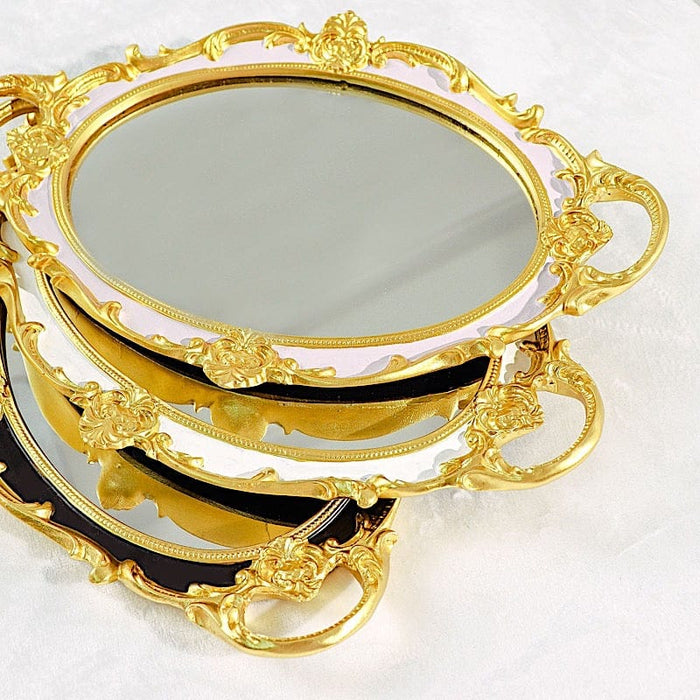 14"x10" Metallic Oval Mirror Serving Tray with Handles