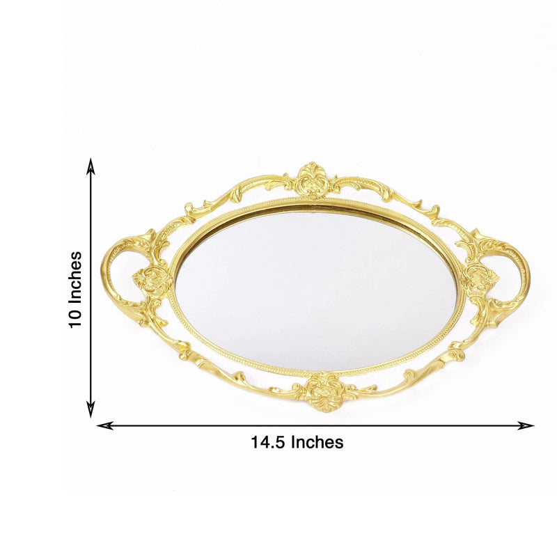 14"x10" Metallic Oval Mirror Serving Tray with Handles