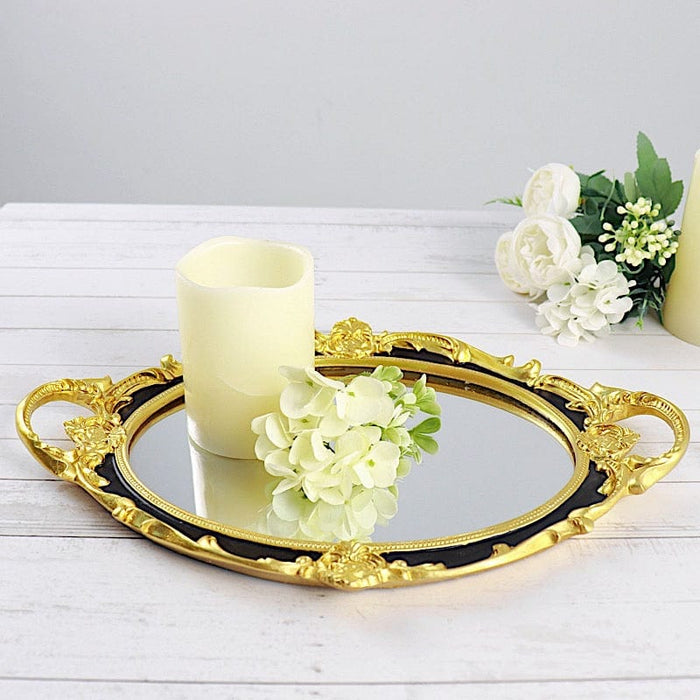 14"x10" Metallic Oval Mirrored Vanity Serving Tray CHRG_TRAY012_15_BLK
