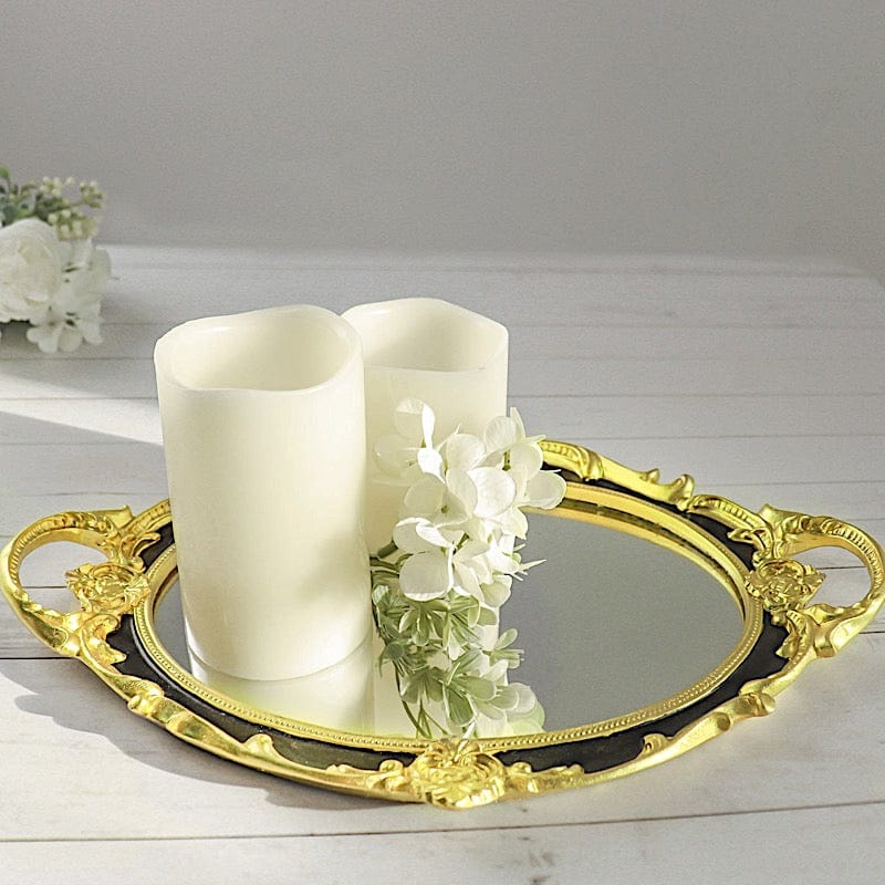 14"x10" Metallic Oval Mirrored Vanity Serving Tray CHRG_TRAY012_15_BLK