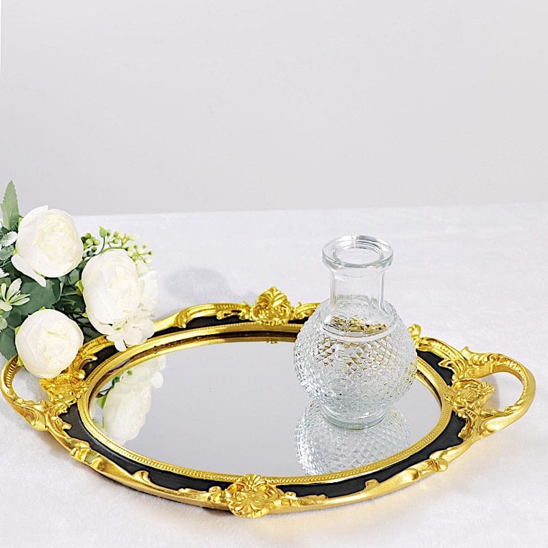 14"x10" Metallic Oval Mirrored Vanity Serving Tray CHRG_TRAY012_15_BLK