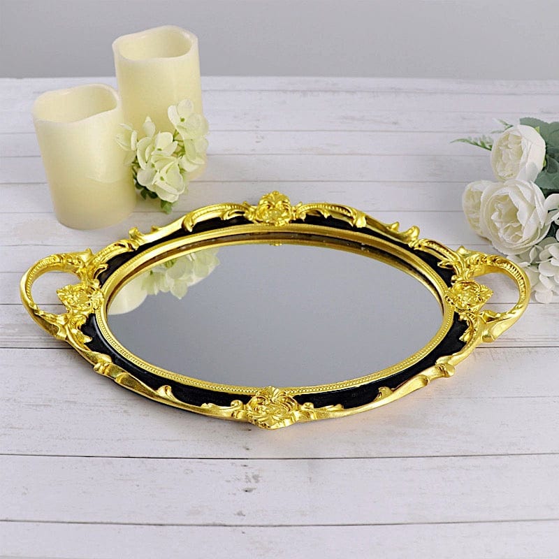 14"x10" Metallic Oval Mirrored Vanity Serving Tray CHRG_TRAY012_15_BLK