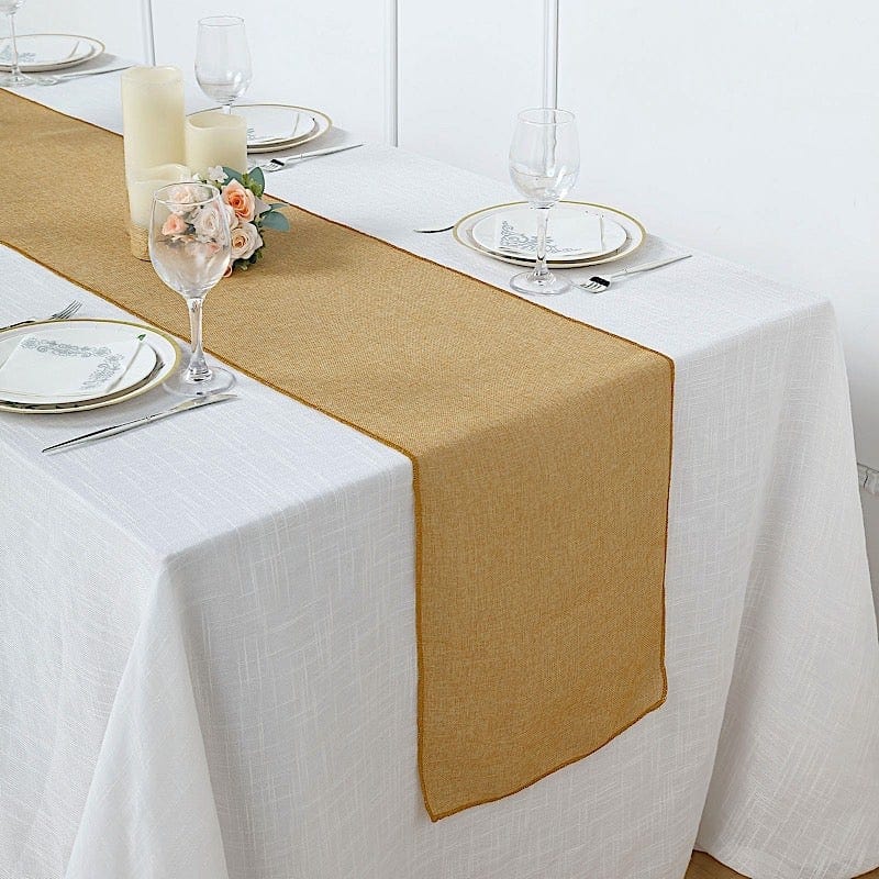 14"x108" Faux Burlap Polyester Table Runner RUN_JUTE03_GOLD