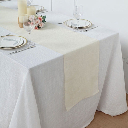 14"x108" Faux Burlap Polyester Table Runner RUN_JUTE03_IVR