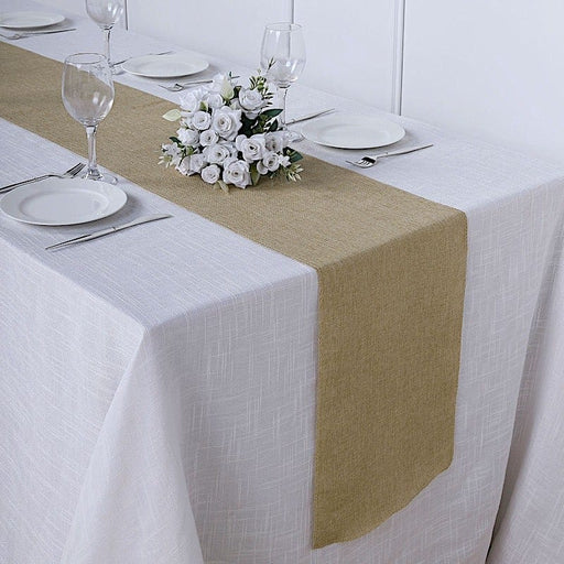 14"x108" Faux Burlap Polyester Table Runner RUN_JUTE03_NAT