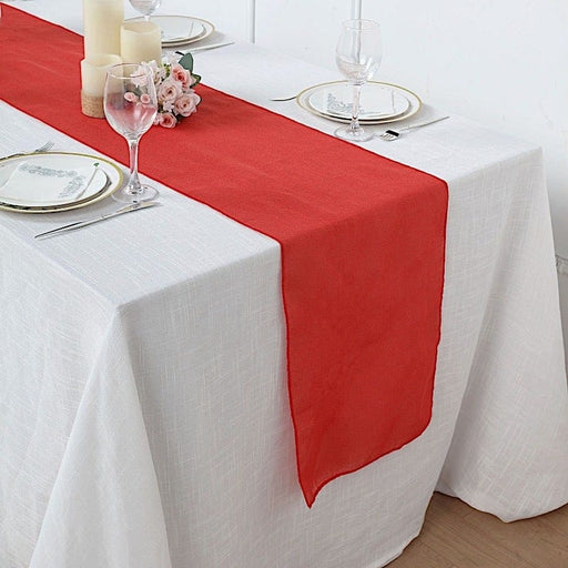 14"x108" Faux Burlap Polyester Table Runner RUN_JUTE03_RED