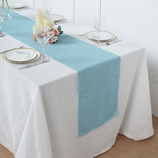 14"x108" Faux Burlap Polyester Table Runner RUN_JUTE03_TURQ