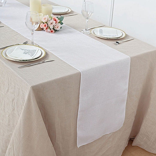 14"x108" Faux Burlap Polyester Table Runner RUN_JUTE03_WHT