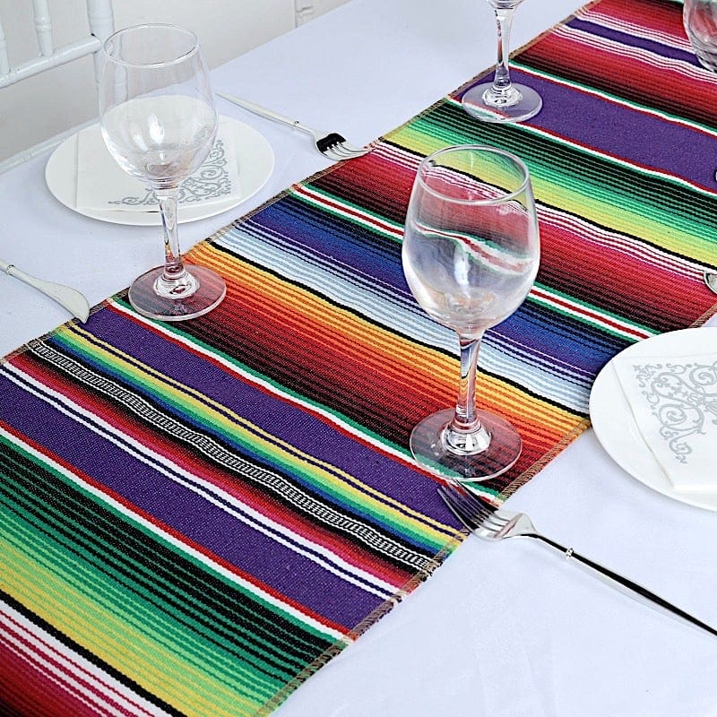 14"x108" Mexican Table Runner with Tassels Fiesta Party Linens - Assorted RUN_FSTA_PURP