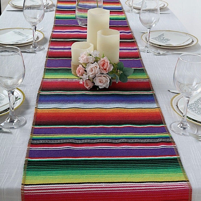14"x108" Mexican Table Runner with Tassels Fiesta Party Linens - Assorted RUN_FSTA_PURP