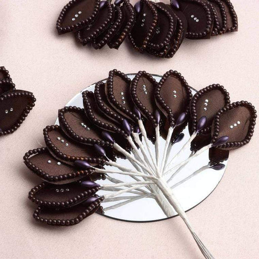 144 Beaded Silk Craft Leaves - Chocolate Brown FLO_6917_CHOC