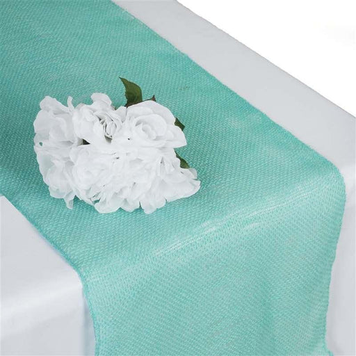 14x108" Burlap Table Top Runner Wedding Decorations RUN_JUTE_TURQ