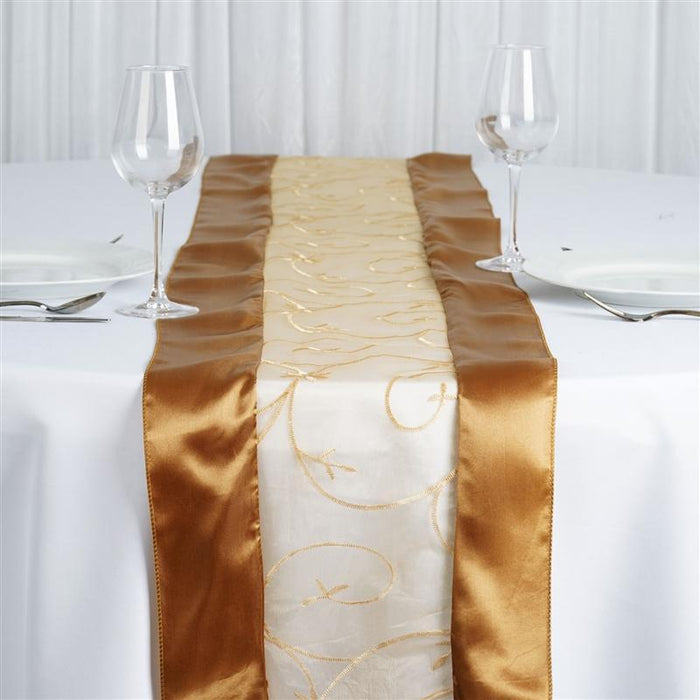 14x108" Embroidered Table Runner Wedding Decorations RUN_EMB_GOLD
