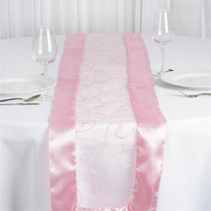 14x108" Embroidered Table Runner Wedding Decorations RUN_EMB_PINK