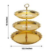 15" Plastic 3 Tier Metallic Dessert Stand Round Cupcake Display Tower with Lace Cut Rim - Gold CAKE_PLST_R010_3_GOLD