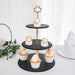 15" tall 3 Tier Stone Dessert Stand Round Cupcake Holder - Black with Gold CAKE_STNE_R001_3_BLK