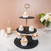 15" tall 3 Tier Stone Dessert Stand Round Cupcake Holder - Black with Gold CAKE_STNE_R001_3_BLK