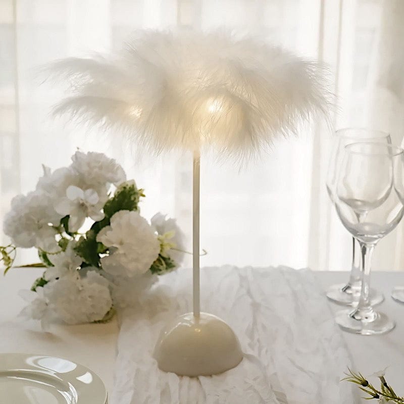 15" Tall Feather Desk Lamp Decorative LED Light Table Centerpiece - White LED_OST01_S_WHT