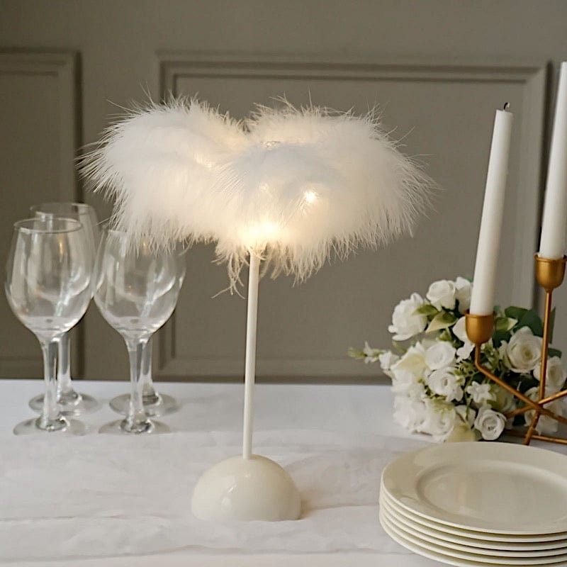 15" Tall Feather Desk Lamp Decorative LED Light Table Centerpiece - White LED_OST01_S_WHT