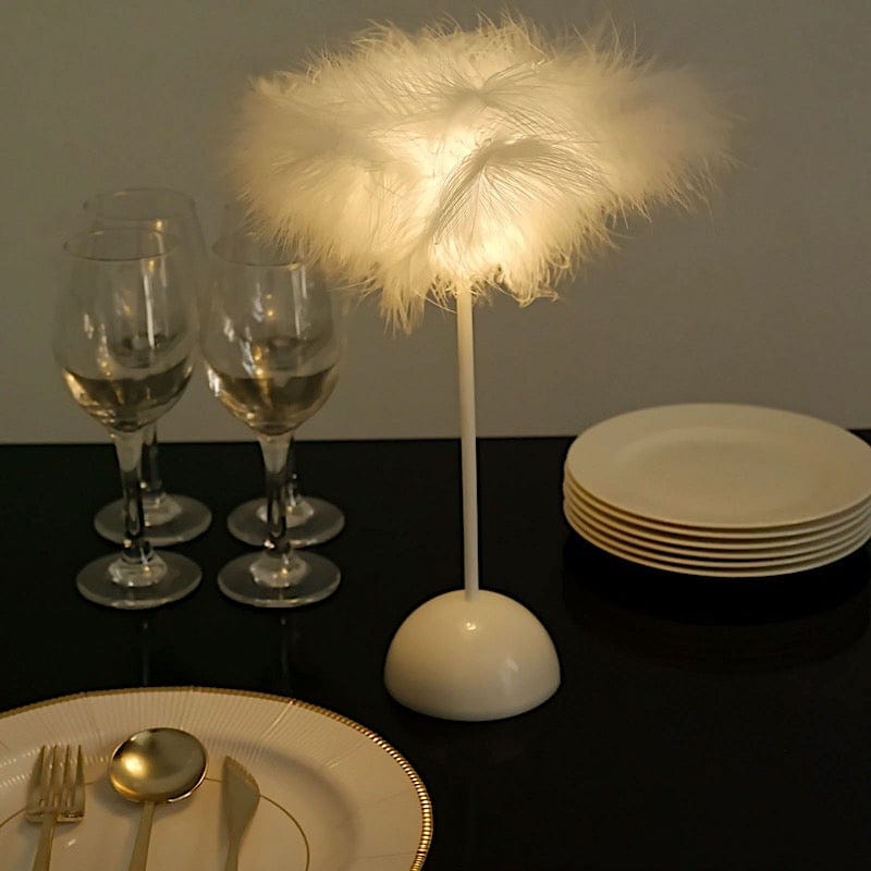 15" Tall Feather Desk Lamp Decorative LED Light Table Centerpiece - White LED_OST01_S_WHT