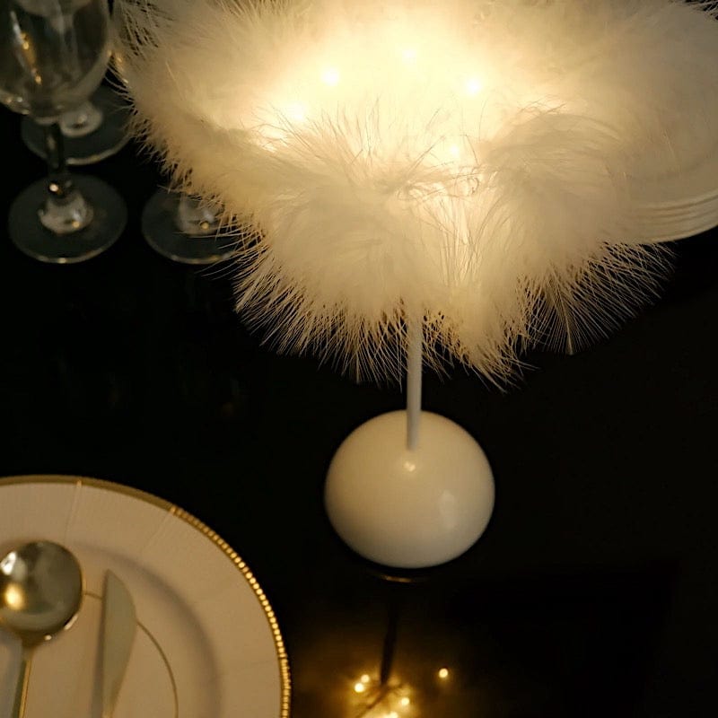 15" Tall Feather Desk Lamp Decorative LED Light Table Centerpiece - White LED_OST01_S_WHT