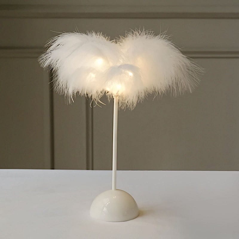 15" Tall Feather Desk Lamp Decorative LED Light Table Centerpiece - White LED_OST01_S_WHT