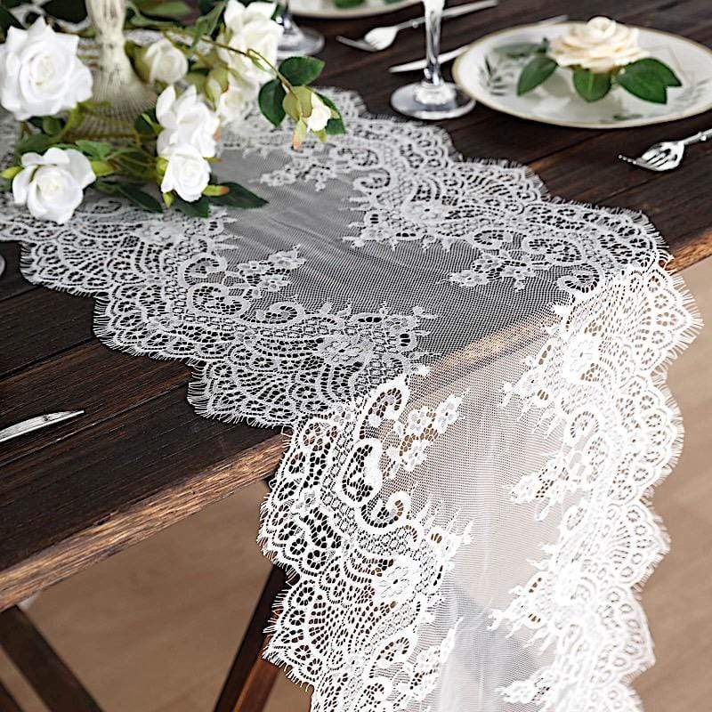 15" x 117" Premium Lace Table Runner with Scalloped Edges