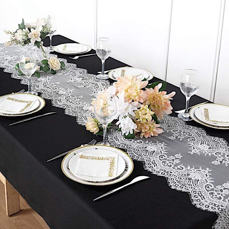 15" x 117" Premium Lace Table Runner with Scalloped Edges