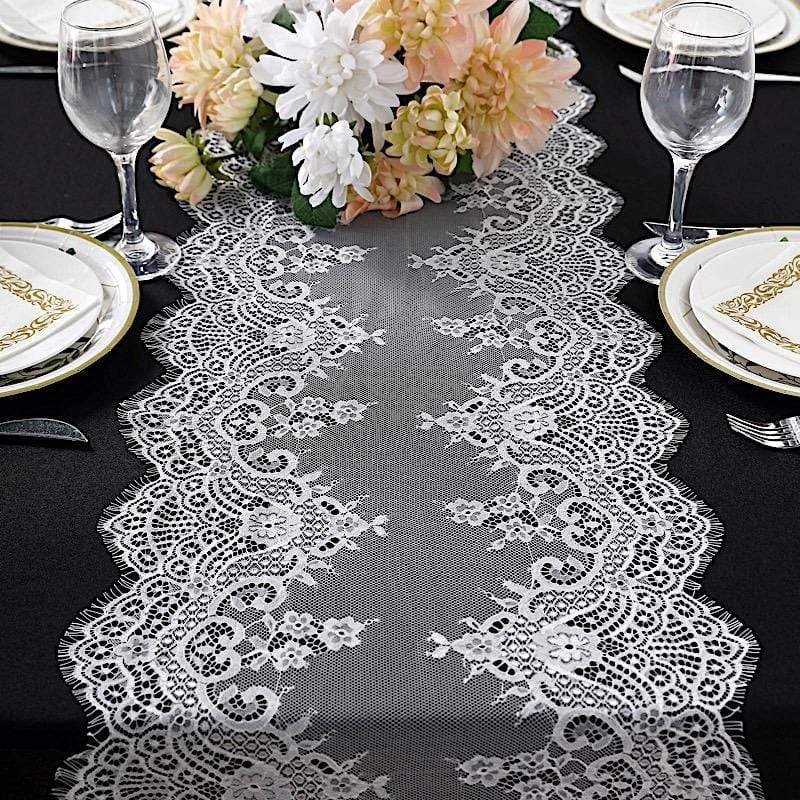 15" x 117" Premium Lace Table Runner with Scalloped Edges