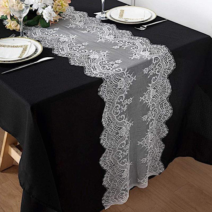15" x 117" Premium Lace Table Runner with Scalloped Edges