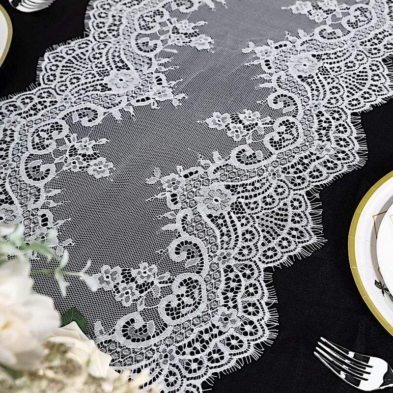 15" x 117" Premium Lace Table Runner with Scalloped Edges
