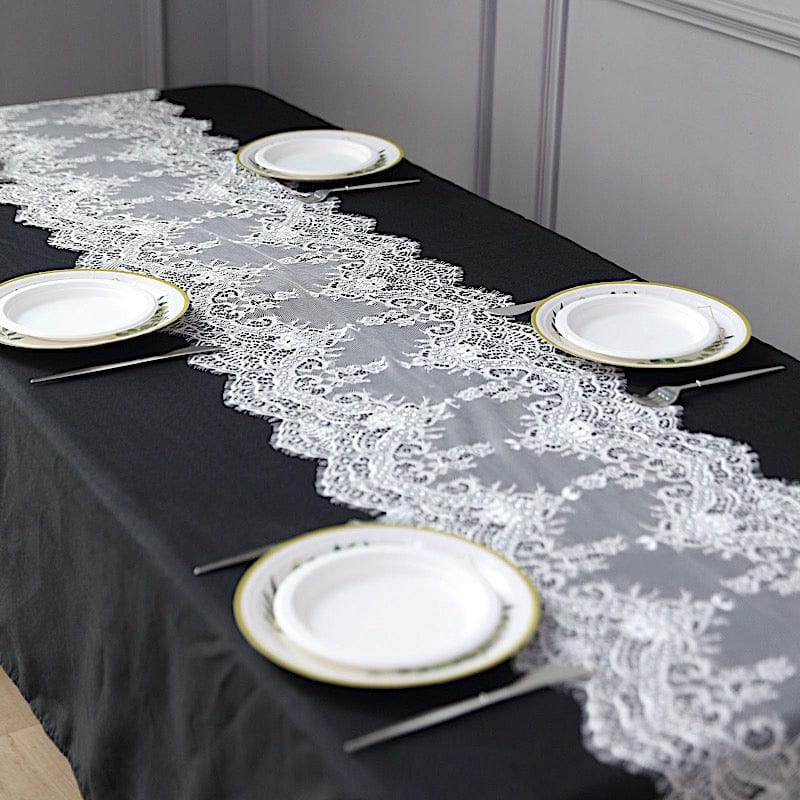 15" x 117" Premium Lace Table Runner with Scalloped Edges