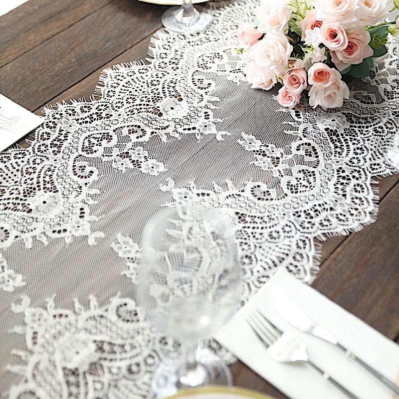 15" x 117" Premium Lace Table Runner with Scalloped Edges