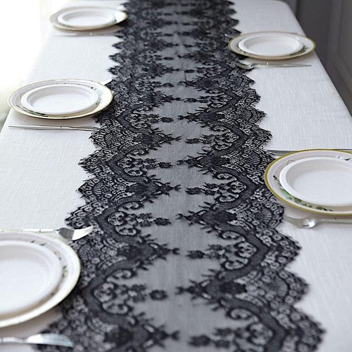 15" x 117" Premium Lace Table Runner with Scalloped Edges RUN_LACE02_BLK